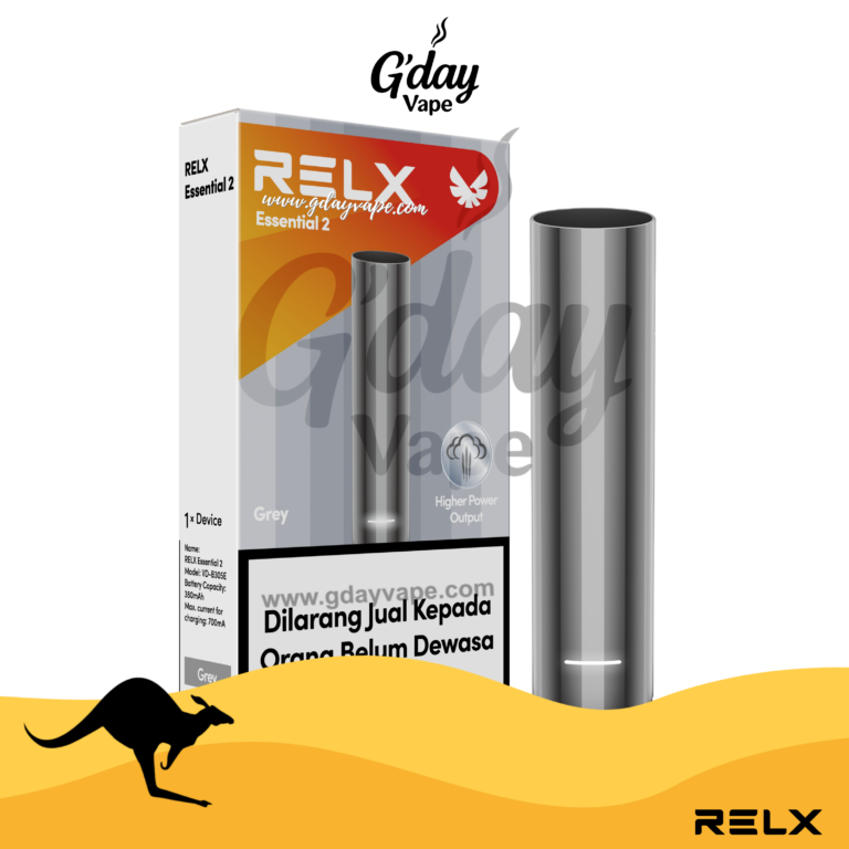 RELX Essential 2 device – Steel Silver colour, available at GDayVape Melbourne Australia