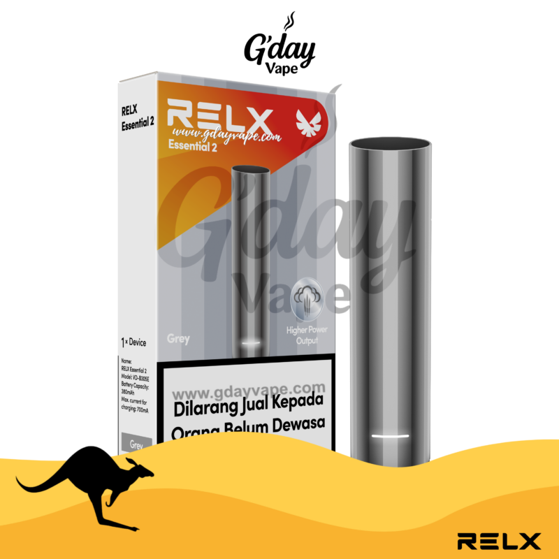 RELX Essential 2 device – Steel Silver colour, available at GDayVape Melbourne Australia