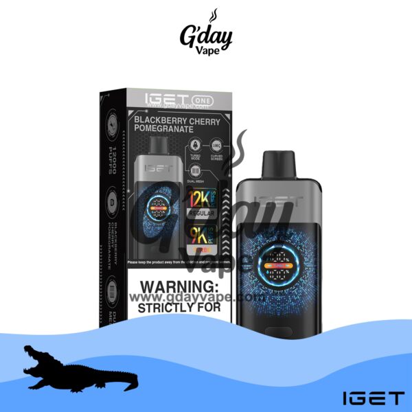 IGET One 12000 Puffs Blackberry Cherry Pomegranate disposable vape product image from GDayVape, fast Melbourne dispatch and AU Post Express delivery, genuine IGET stock.