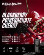 RELX Herc 12000 Blackberry Pomegranate Cherry flavour chart showing sweetness cooling and richness ratings