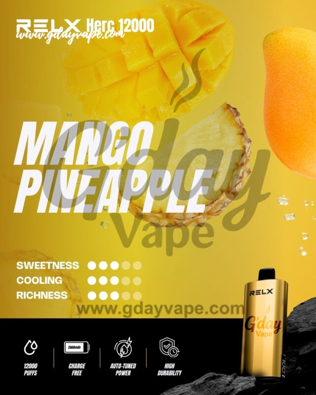 RELX Herc 12000 Fresh Mango flavour chart showing sweetness cooling and richness ratings