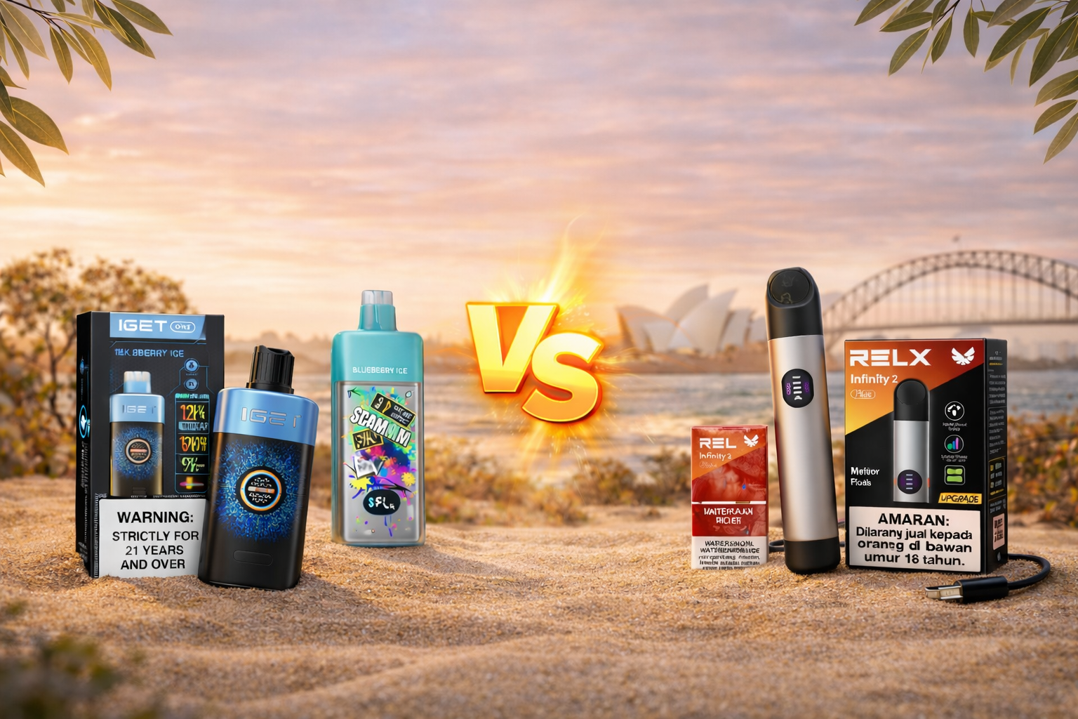 Side-by-side comparison of disposable vape versus refillable pod system for Australian vapers in 2026 showing cost savings analysis on modern Australian background