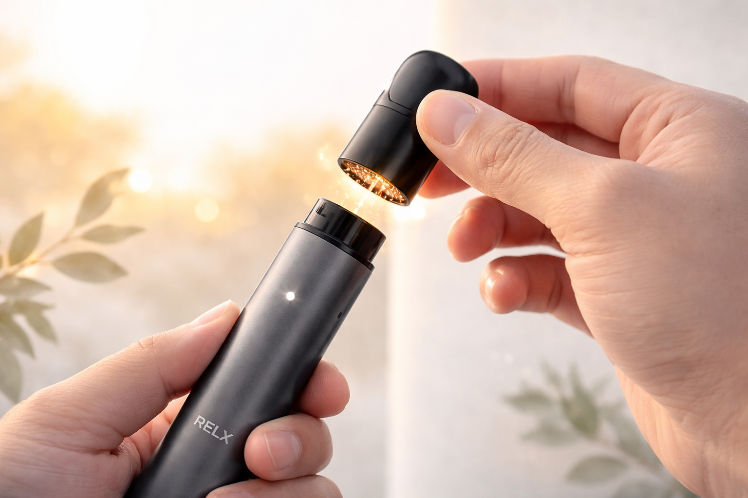 Banner for beginner's guide showing RELX pod vape device with magnetic pod insertion, Australian design aesthetic, simple and clean