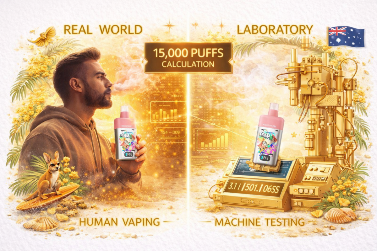 Banner explaining how vape puff counts are calculated, showing contrast between laboratory testing conditions and real-world consumer usage with varying results