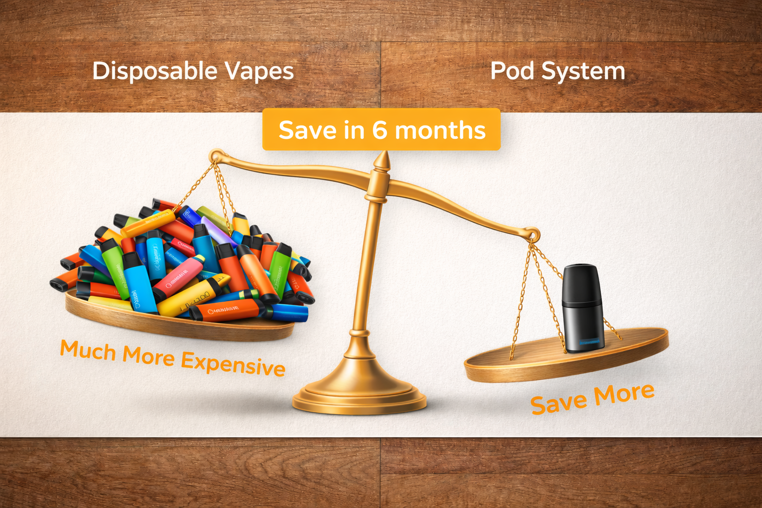 Infographic comparing 6-month costs of disposable versus closed pod vapes for Australian users