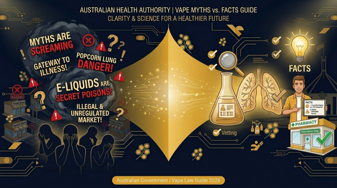 Banner showing transition from vaping myths causing fear to evidence-based facts, with 7 common myths debunked visual
