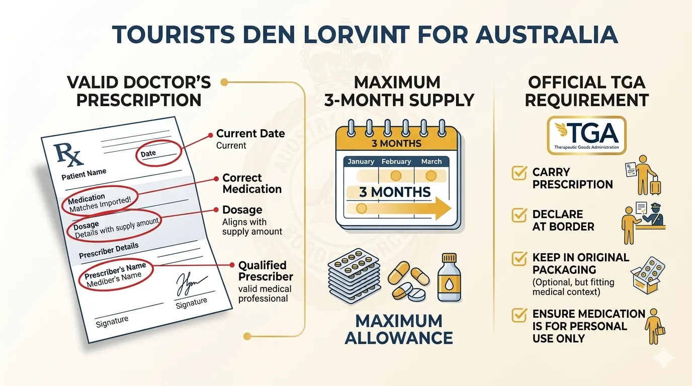 Vape prescription requirements for tourists visiting Australia showing valid prescription example 3-month supply limit and TGA guidelines