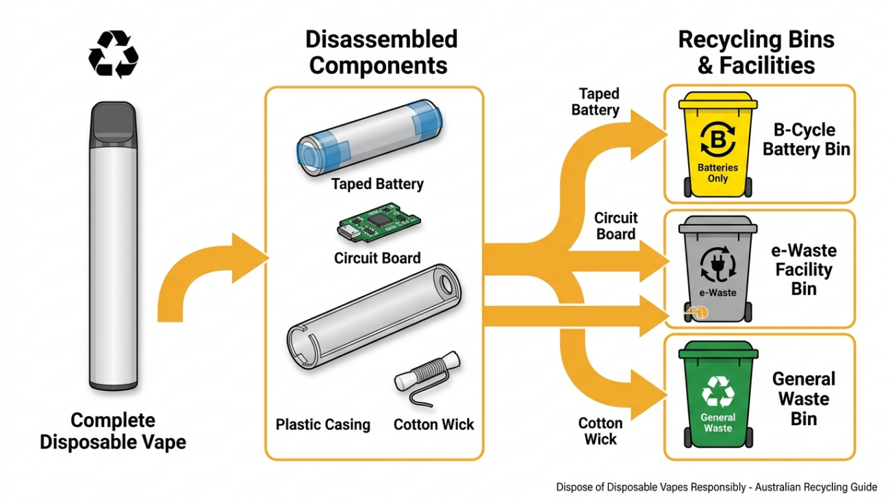 Banner showing complete recycling journey for recycle disposable vapes Australia with disassembly and component separation