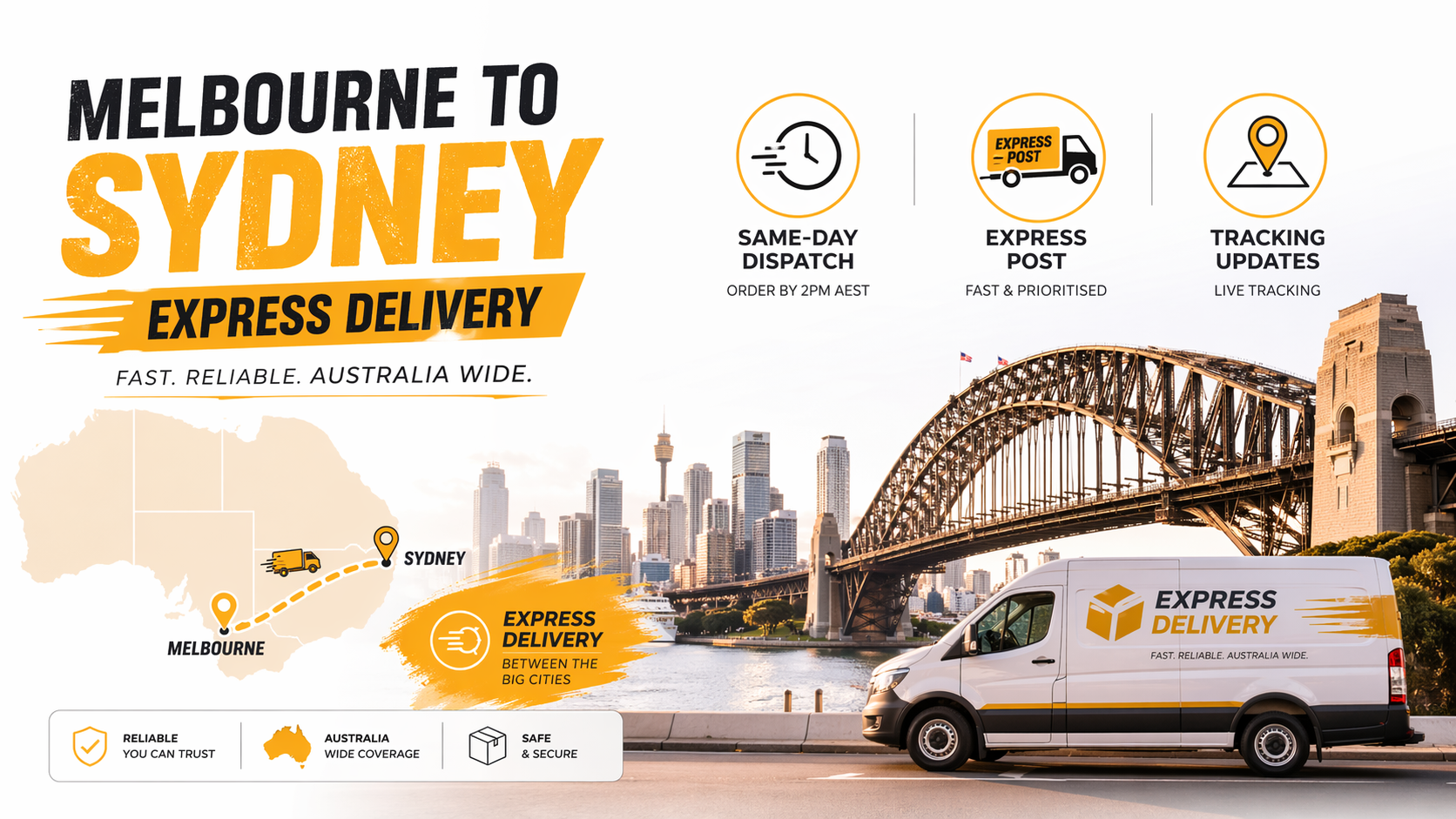 Banner showing Sydney vape delivery express shipping from Melbourne with map route and delivery icons for fast Sydney vape delivery
