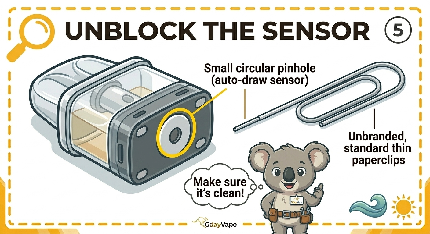 Cleaning auto-draw sensor hole to fix vape not hitting on draw-activated devices
