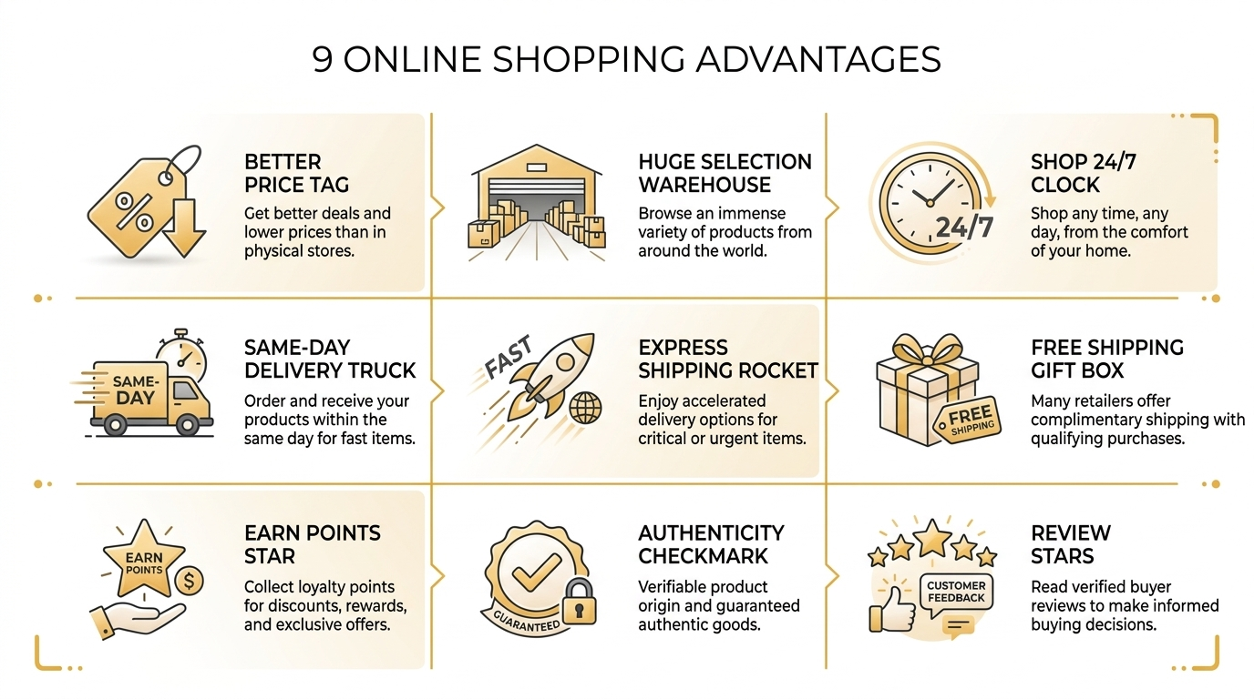 Infographic showing 9 advantages of online vape shopping in Australia for buy vapes online Australia guide