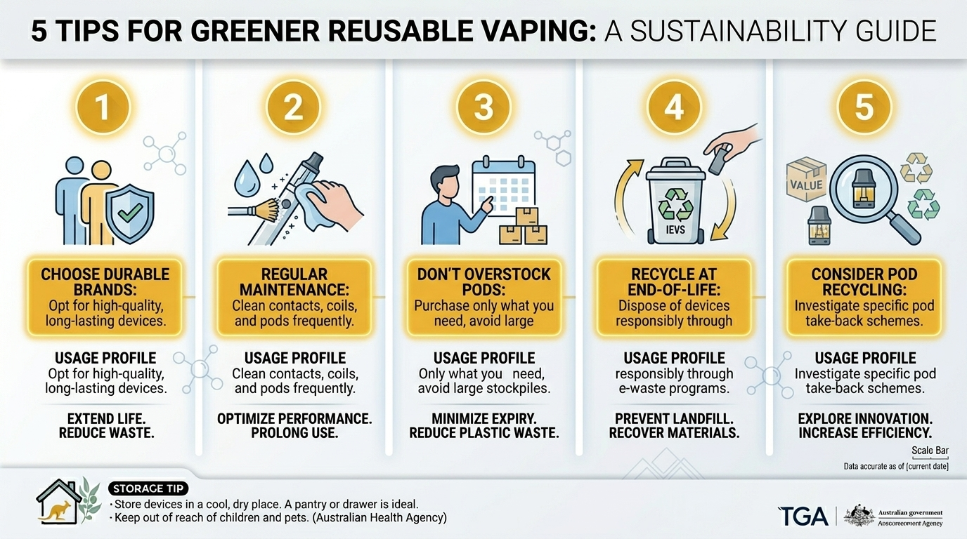 Five tips for reducing disposable vs reusable vapes environmental impact through durable devices, maintenance, and recycling