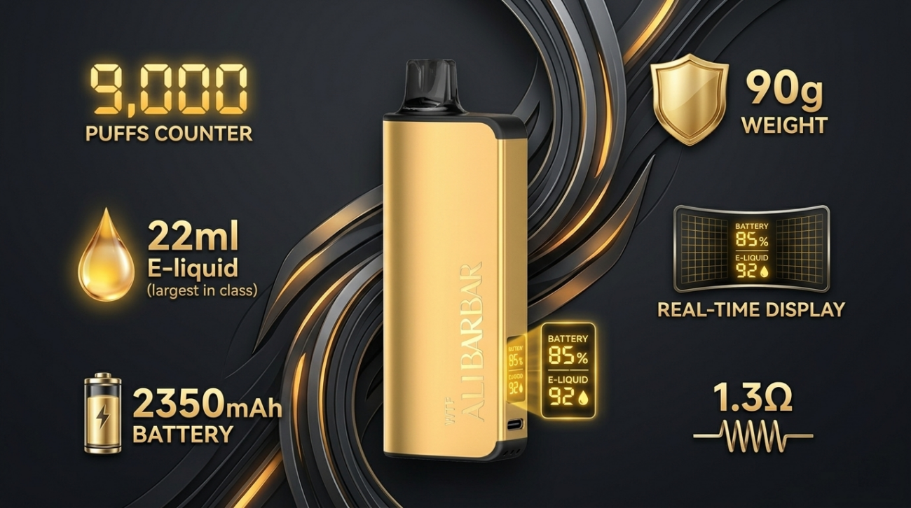 Banner for Alibarbar Ingot 9000 review showing massive 22ml tank and real-time display for Alibarbar Ingot 9000 review