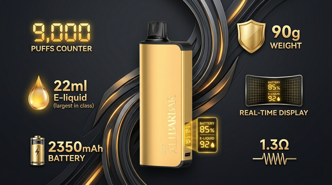 Banner for Alibarbar Ingot 9000 review showing massive 22ml tank and real-time display for Alibarbar Ingot 9000 review
