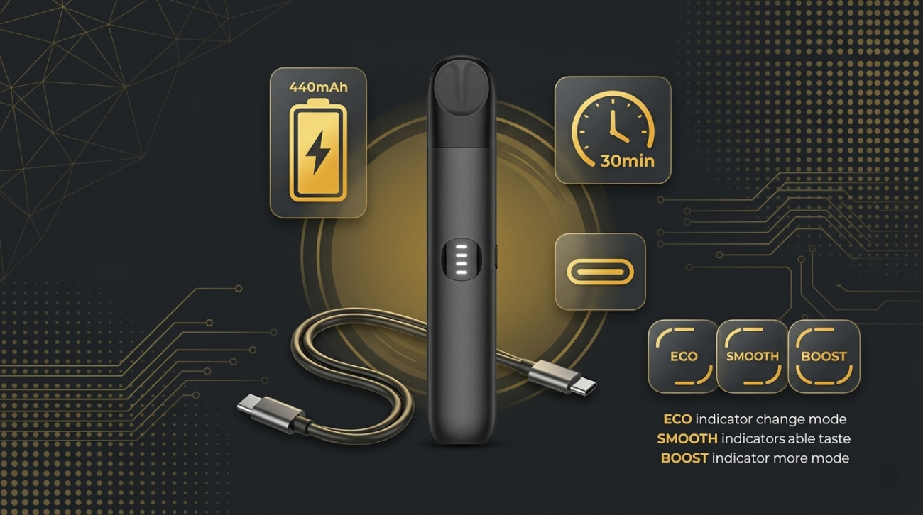 Banner for RELX Infinity 2 review showing premium pod device with 440mAh battery and fast charging for RELX Infinity 2 review