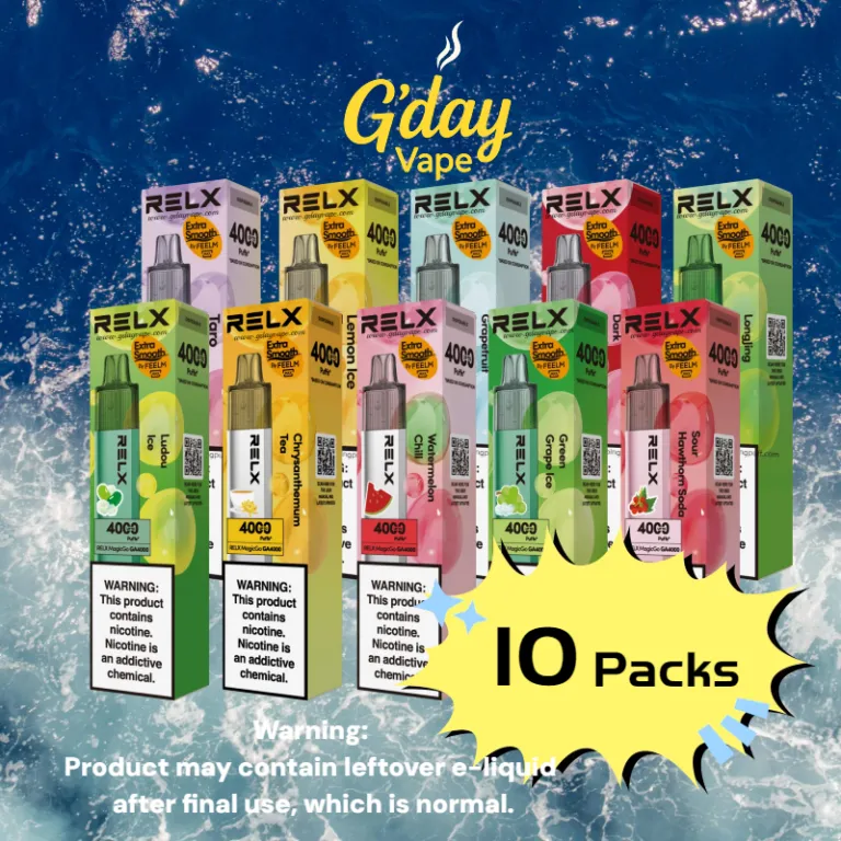 10 x RELX MagicGo 4000 Puffs Bundle ten disposable vapes with metal bodies and transparent e-liquid tanks