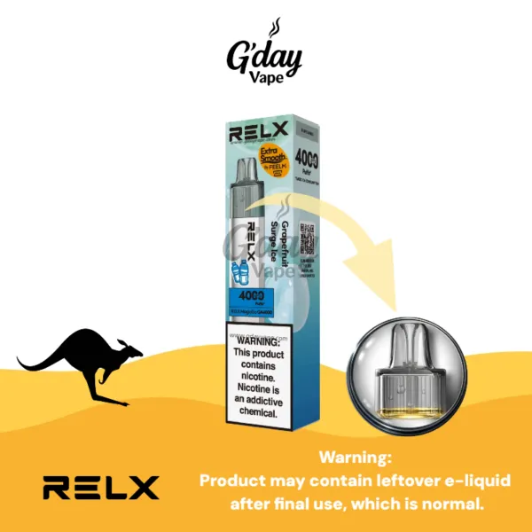 RELX MagicGo 4000 Puffs Grapefruit Surge Ice disposable vape with metal body and transparent e-liquid tank