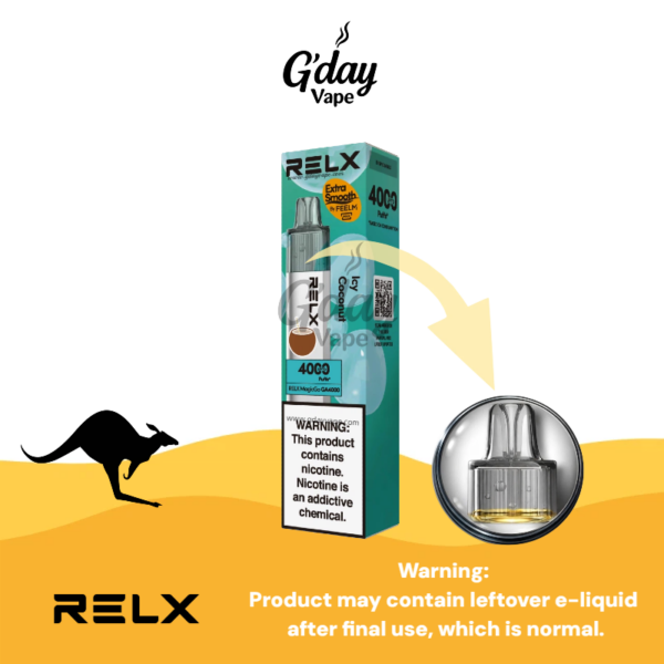 RELX MagicGo 4000 Puffs Icy Coconut disposable vape with metal body and transparent e-liquid tank