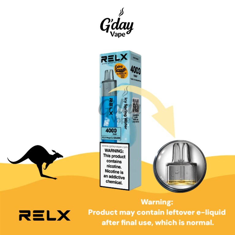 RELX MagicGo 4000 Puffs Icy Spring Water disposable vape with metal body and transparent e-liquid tank