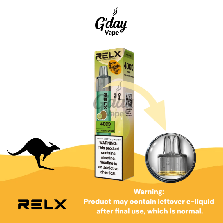 RELX MagicGo 4000 Puffs Kiwi Ice disposable vape with metal body and transparent e-liquid tank